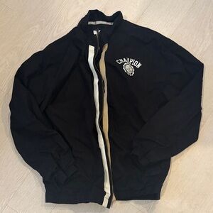 Champion Black Jacket with White and Tan Accents